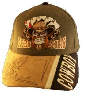 Aces & Eights Lucky Cowboy Skull Gambling Baseball Cap Hat Western Style